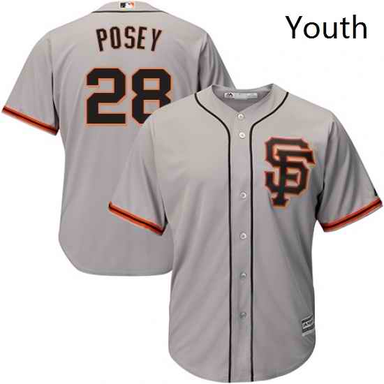 Youth Majestic San Francisco Giants 28 Buster Posey Replica Grey Road 2 Cool Base MLB Jersey